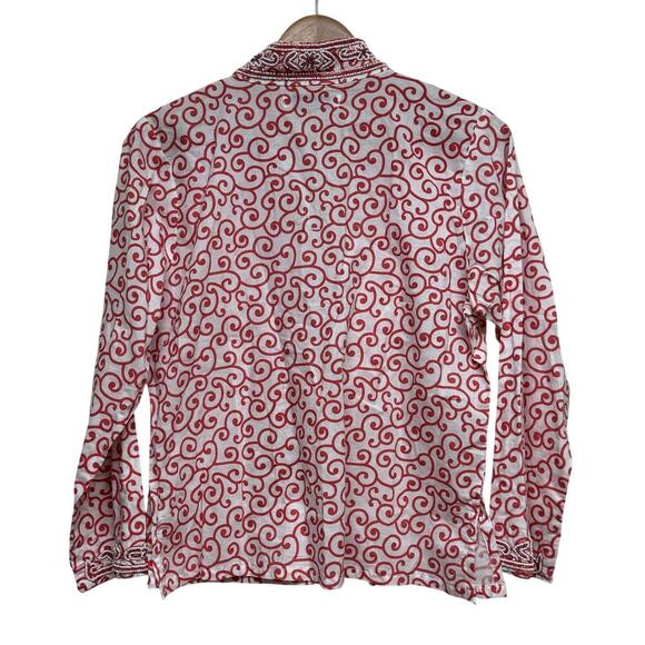 Sweet Lily Red White Embroidered Beaded Tunic Top Size Small - Picture 5 of 9